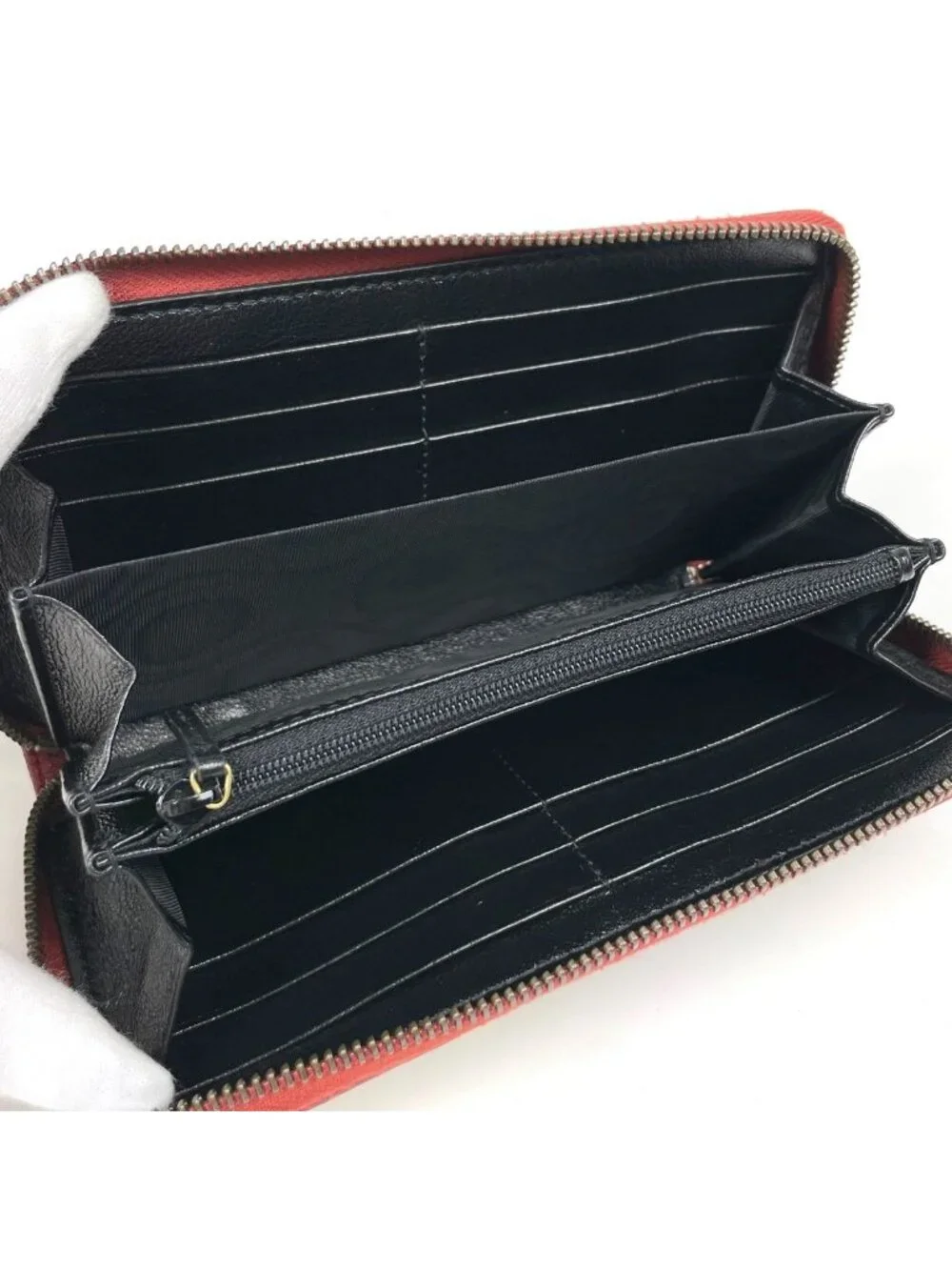 Gucci GG Marmont Zip Around Wallet Double Leather Red Multicolor